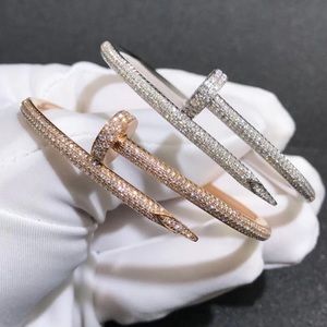 18k Rose Gold Iced Out Nail Bracelet Bangle, Gem encrusted nail bracelets